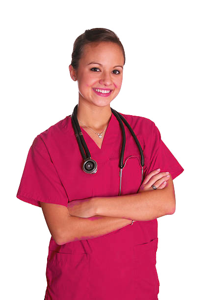 Smiling registered nurse in red scrubs — ProfNurse home nursing, Johannesburg